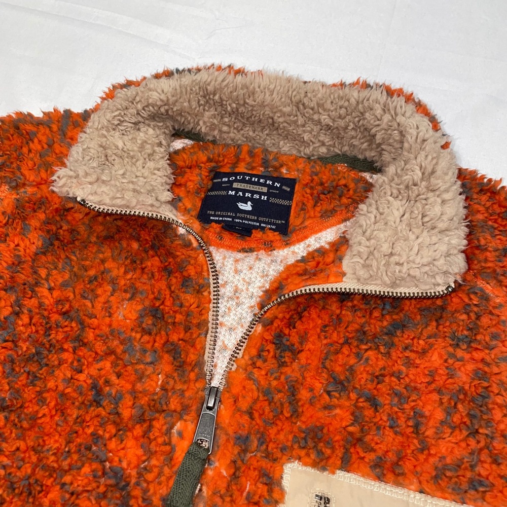 Southern Marsh Mens Sherpa Fleece‎ Vest Orange Gray Full Zip Medium Pockets